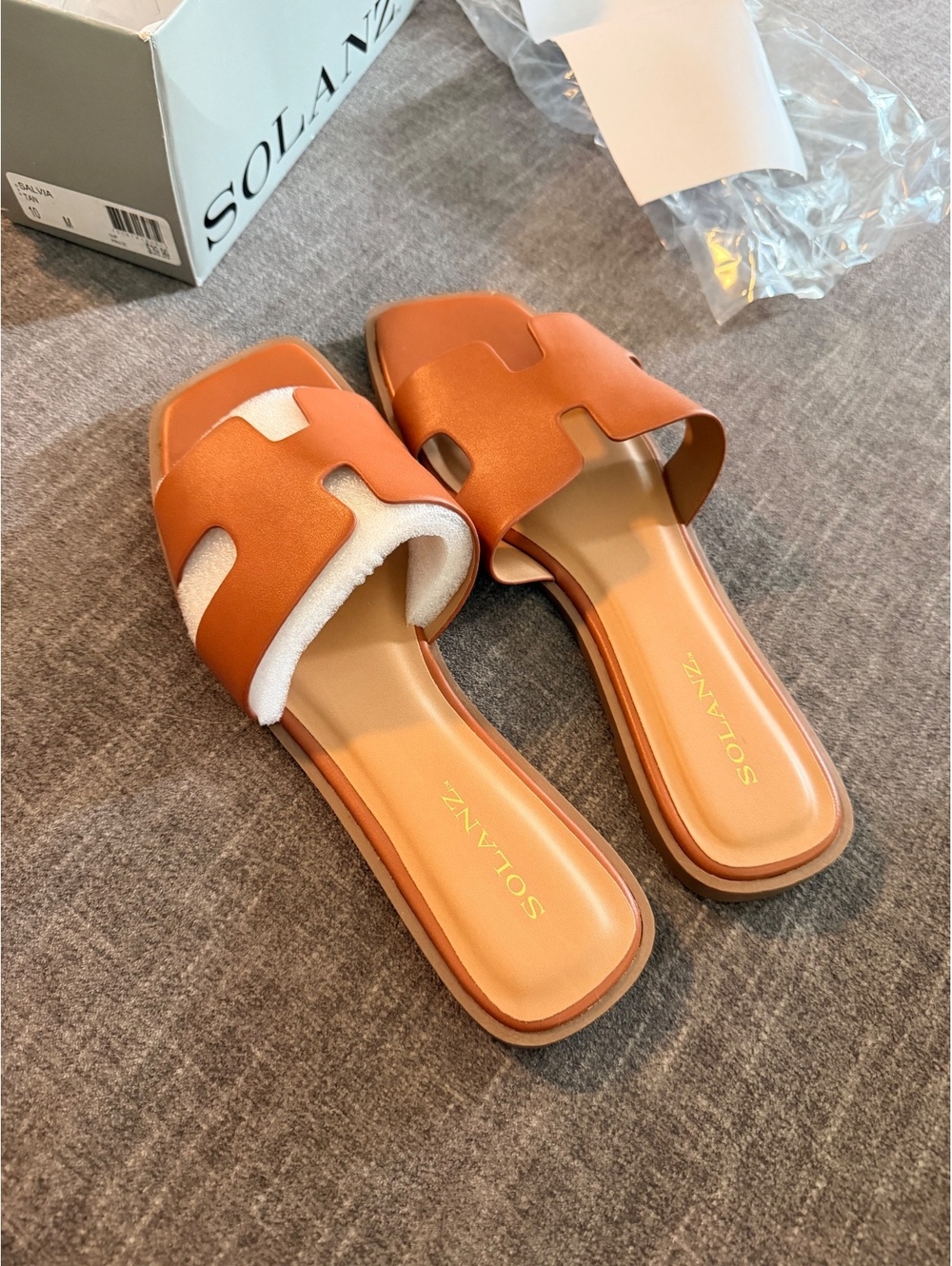Solaynz Women's Slide Sandals Size 10 Tan Leather